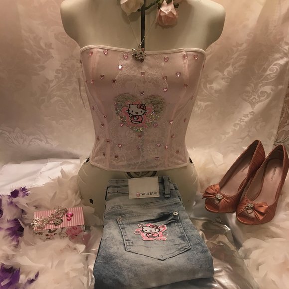 no brand Tops - ADORABLE custom hello kitty cropped  corset with crystal accents!sold